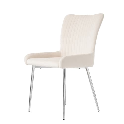 Sammetsmatstol, 2-pack, lyxig, vardagsrum, sovrum, loungestol med fyra silverfärgade metallben Beige
