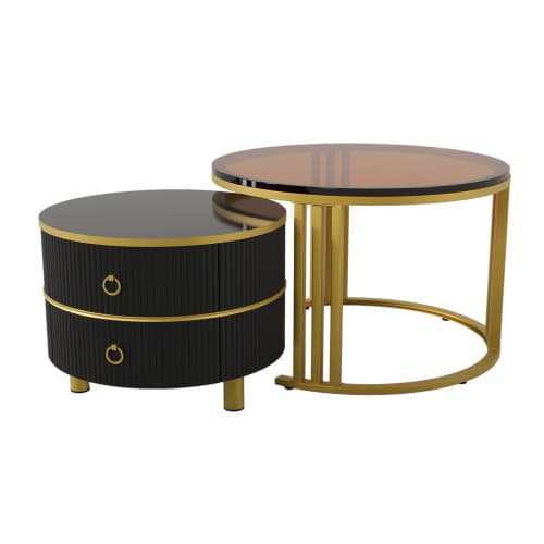Komplett set soffbord + sidobord – kombination, 45 cm & 40 cm höjd – låda ingår Black