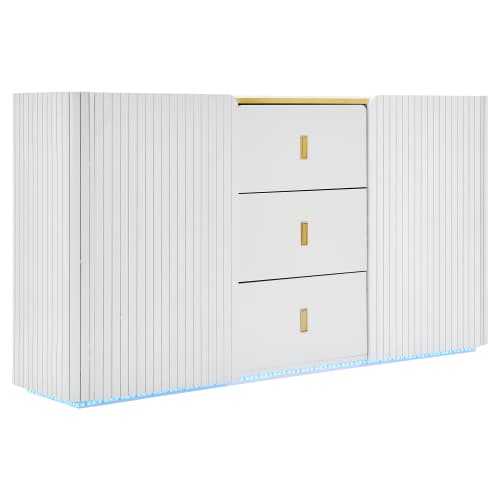 LED Skænk 150 cm Bred Med 2 Døre & 2 Skuffer, Multifunktionel Kommode & Highboard Med Belysning White