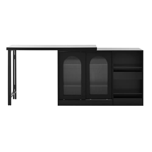 Svart barbord, utdragbart & 360° roterbart - med förvaringsutrymme, glasskåpsdörr & sideboard Black