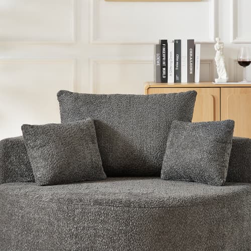 Fåtölj i chenille, ingen montering krävs, fluffig gungstol för vardagsrum & sovrum, modern & bekväm Grey