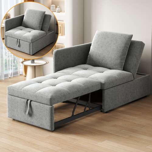3-i-1 sovesofa lavet af linned – polstret seng med justerbart ryglæn, pladsbesparende multifunktionel sovesofa til små rum Gray