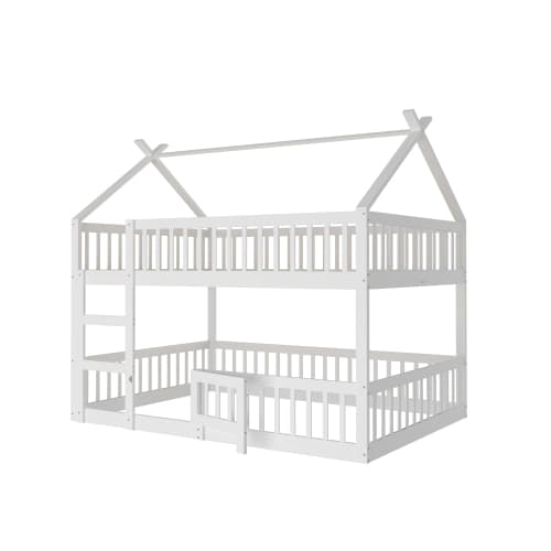 Barnsäng 140×200 cm | Massivt trä | Med trappor & loftdesign | Vit White