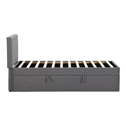 Grå klädd enkelsäng 90x200 cm med metallsäng & förvaringsutrymme Gray