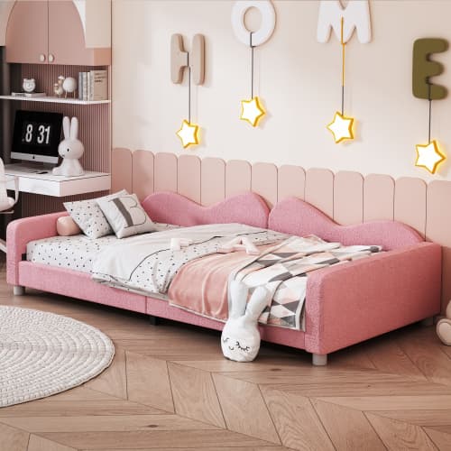 Rosa Teddy säng 90x200 cm - multifunktionell bäddsoffa med armstöd Pink