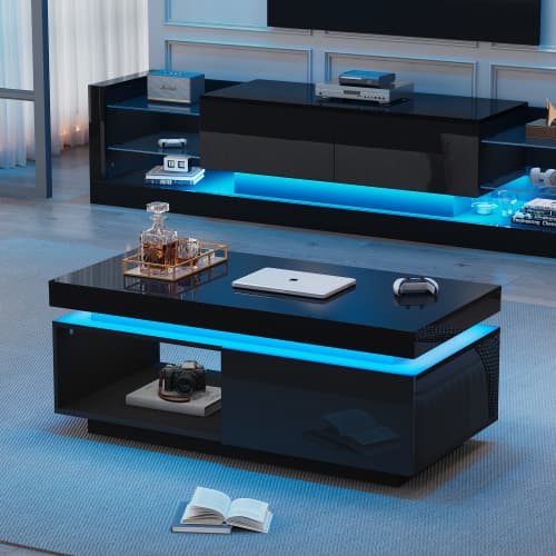 Högblank LED-soffa (100 cm) – Med låda & 50 kg kapacitet – Modernt sidobord Black