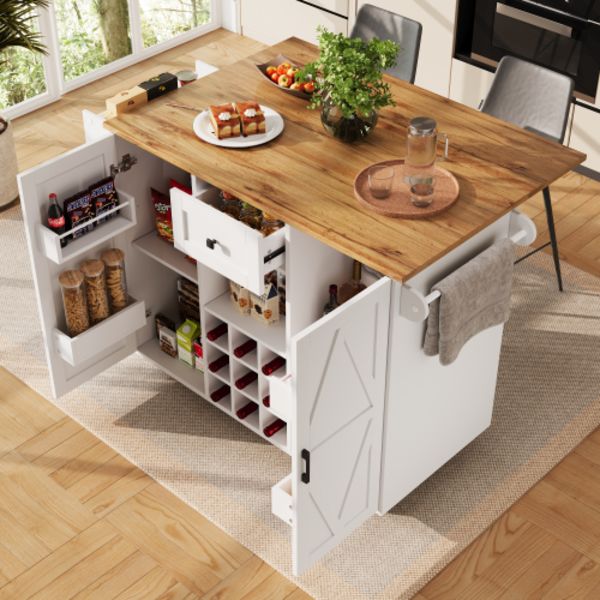 Modern köksö, köksskåp, buffé, serveringsvagn med trästruktur, buffé White