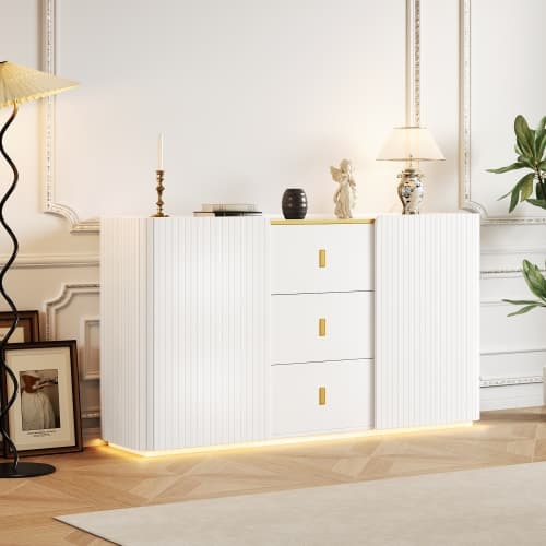 LED Skænk 150 cm Bred Med 2 Døre & 2 Skuffer, Multifunktionel Kommode & Highboard Med Belysning White