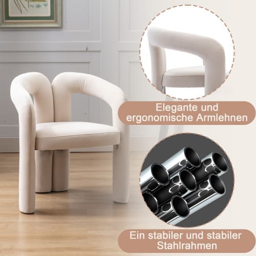 2 set moderna matstolar i sammet - klädda strykstolar, dekorativa för kök/vardagsrum, mjuka fåtöljer Beige