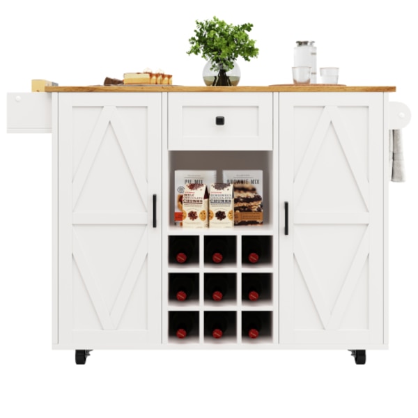 Modern köksö, köksskåp, buffé, serveringsvagn med trästruktur, buffé White