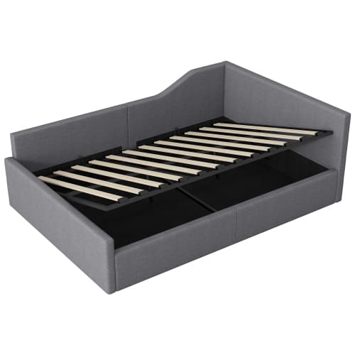Vadderad dagsbädd 140x200cm grå – Med praktisk förvaring under sängen, modern bäddsoffa med komfortfunktioner Gray