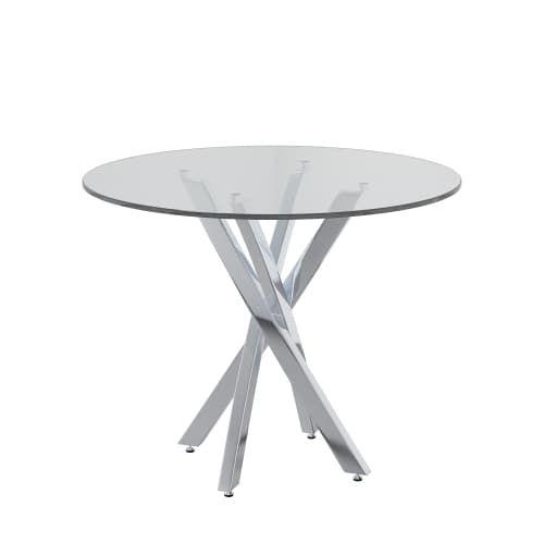 Runt matbord 80x80 cm - Härdat glas & galvaniserade ben, modernt fritidsbord, silver silver