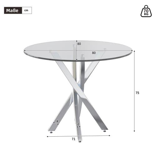 Runt matbord 80x80 cm - Härdat glas & galvaniserade ben, modernt fritidsbord, silver silver