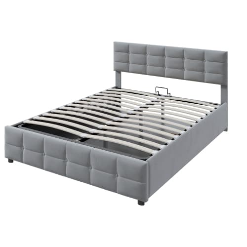 Premium säng med klädsel 180×200 cm | Grå sammet | Hydrauliskt förvaringsutrymme Gray