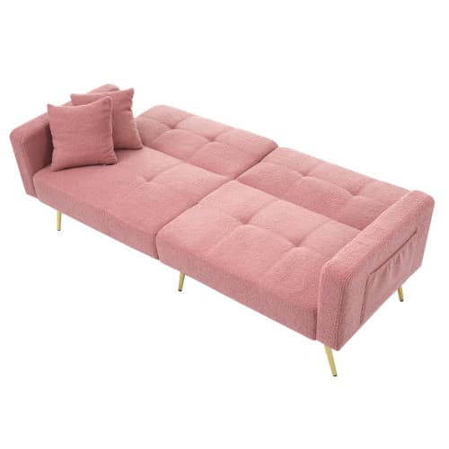 Modern bäddsoffa med sängfunktion – justerbart ryggstöd, ben i guldmetall & praktiska sidofickor Pink