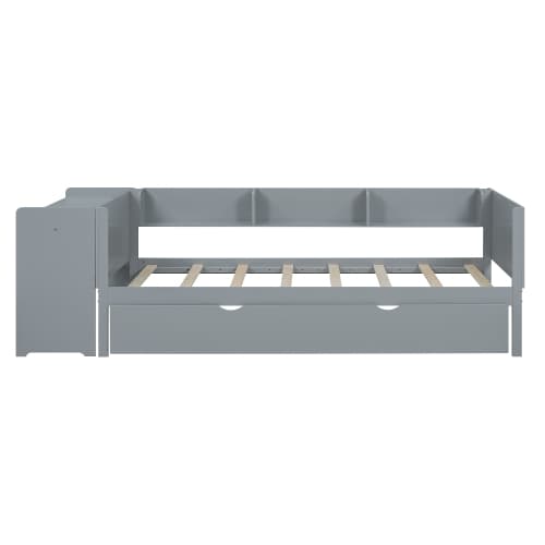 Grå säng 90x200 cm med utdragbar säng & skrivbord | Modern rumslösning Gray