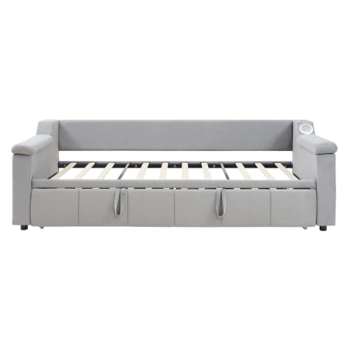 Smart bäddsoffa med klädsel 90/180×190 cm | Ljusgrå sammet | Med Bluetooth-ljud & USB light gray
