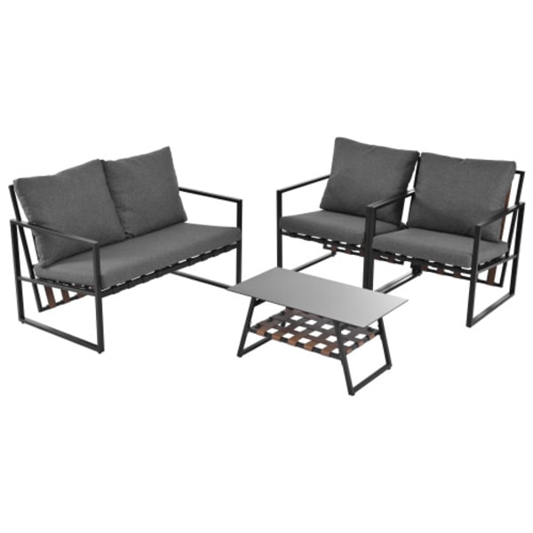 Trädgårdsmöbler Sittgrupp Trädgårdsset, Gardenlounge för 4 personer, med Soffa, Soffbord & Kuddar Black