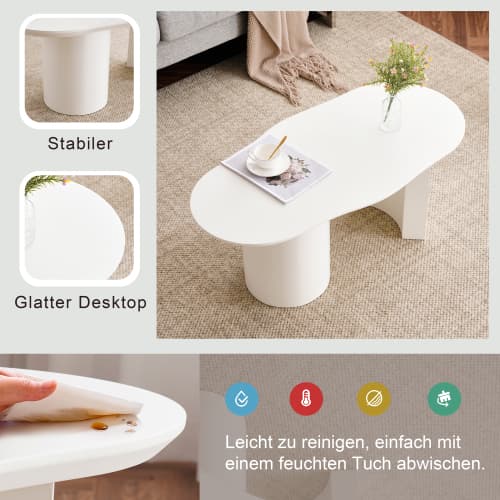 100 cm vitt soffbord - Stabilt MDF-bord med oregelbunden skiva - lackerat, lättskött & hållbart - Elegant böjd design White
