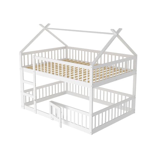 Barnsäng 140×200 cm | Massivt trä | Med trappor & loftdesign | Vit White