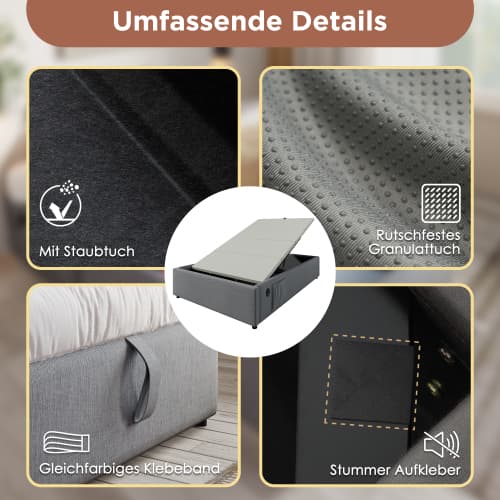 Enkelsäng 90×200 cm, sängram med USB-C och komplett sängram, utan sänggavel, bomull, grå Grey