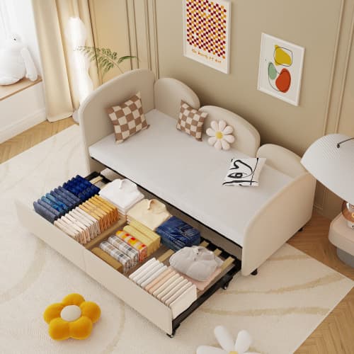 SOFTSEA Bäddsoffa med förvaring och sittdyna - Modern soffa för vardagsrum och barnrum Beige