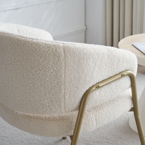 Matstol med lammskinnssammet och guldfinish, guldiga ben, modern designstol, 1 st, vit White