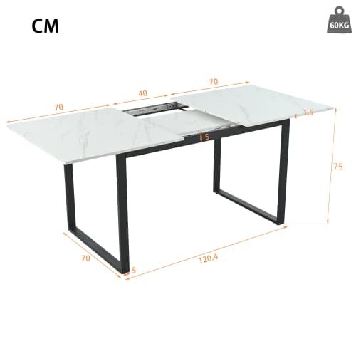 Spisebordssæt med 8 fløjsstole & udtræksbord (140-180x80cm), grå, hvid MDF-plade & sorte ben, moderne White