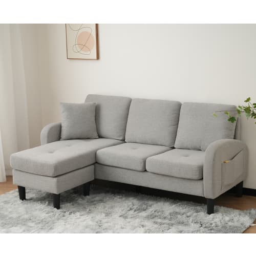 L-formad premium hörnsoffa med schäslong – 3-sits i bomullslinne som andas Grey
