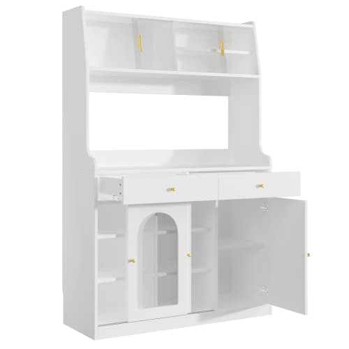 Modernt matrum med LED-belysning – 2 lådor, justerbara hyllor & 3 ljusfärger – vit White