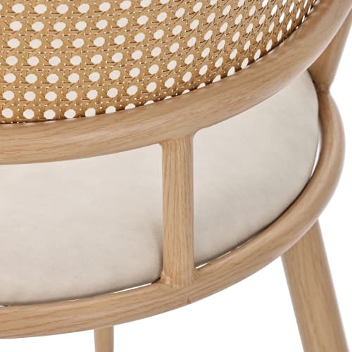 Fåtölj med rottingrygg och PU-sits, beige vardagsrumsstol för sovrum och vardagsrum Beige