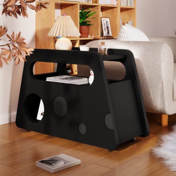 Skänk, modernt svart sidobord med hjul, säker rundad design – mobilt, platsbesparande Black