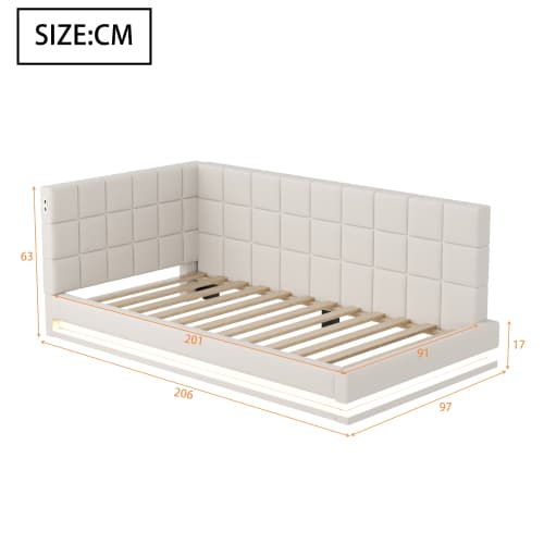 Bäddsoffa 90x200 cm - multifunktion med LED-ljus & USB - Beige sammet - inkl. säng och frukost - bed & breakfast Beige