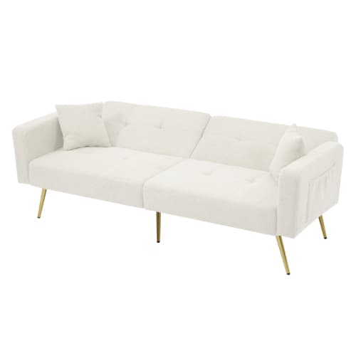 Premium bäddsoffa med sängfunktion – 180x90 cm, justerbart ryggstöd, ben i guldmetall, inkl. kuddar & sidofickor White