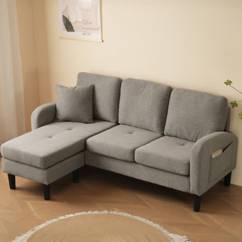 L-formad hörnsoffa med schäslong – modern 3-sitssoffa i bomullslinne som andas Antique Dark Grey