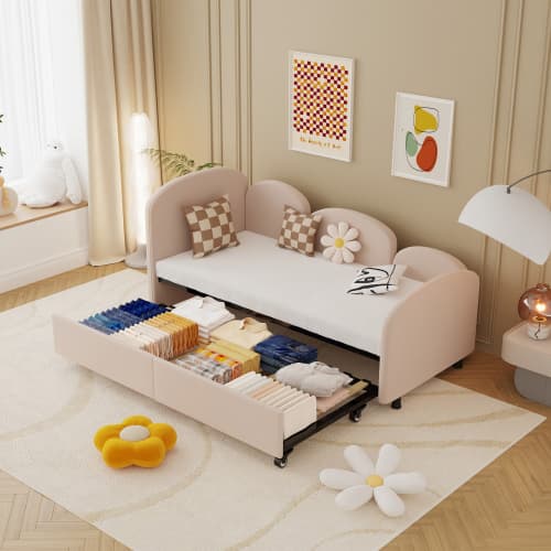 SOFTSEA Bäddsoffa med förvaring och sittdyna - Modern soffa för vardagsrum och barnrum Pink
