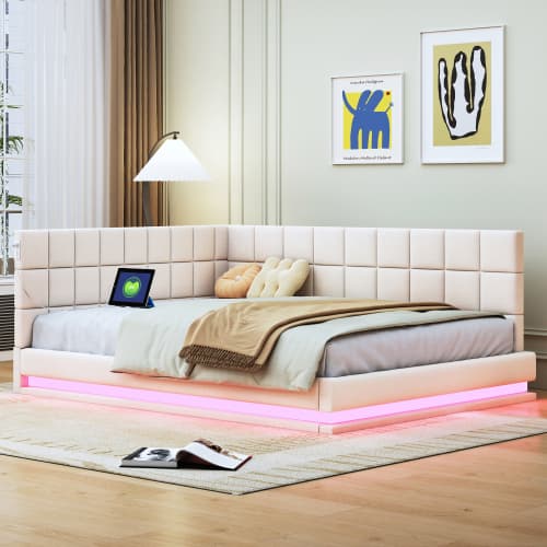 Dubbel bäddsoffa 140x200 - med LED & USB | Multifunktionssäng | Inkl. badkarshylla Beige