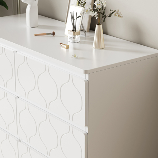 Byrå med fem lådor, hallskåp, för vardagsrum, badrum och sovrum, vågmönster white