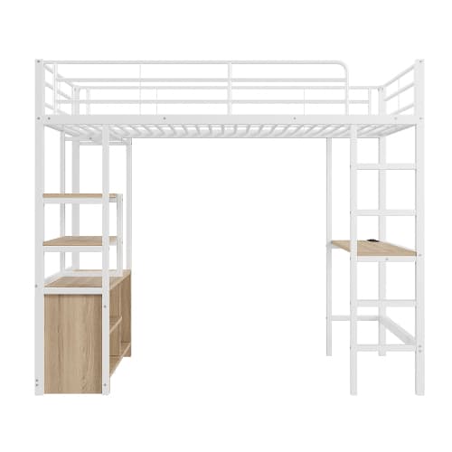 Vit hög säng 90x200 cm med skrivbord & förvaring | Järnram White