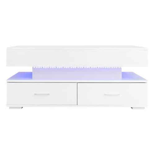 Vitt höj- och sänkbart LED-soffbord (100x50x44cm) - hydraulisk mekanism, Bluetooth-app, 2 lådor + förvaringsutrymme White