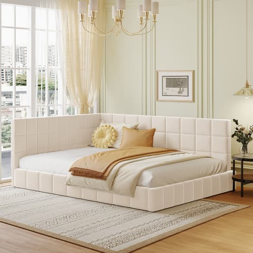 Premium bäddsoffa 140x200 cm - multifunktionell säng med sammetsöverdrag & sängbord Pink