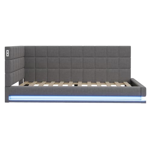 Bäddsoffa 90x200 cm - grå sammet (hudvänlig) - Med LED-ljusramp & USB - inkl. ribbotten - multifunktionell gästsäng Gray