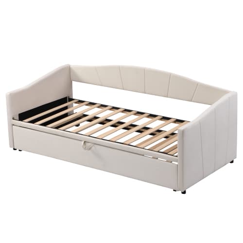 Multifunktionell bäddsoffa 90/180×200 cm | Beige sammet | Med ribbotten Beige