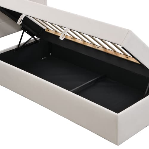 Dubbel bäddsoffa 90x200 cm med metallram & förvaringsutrymme Beige