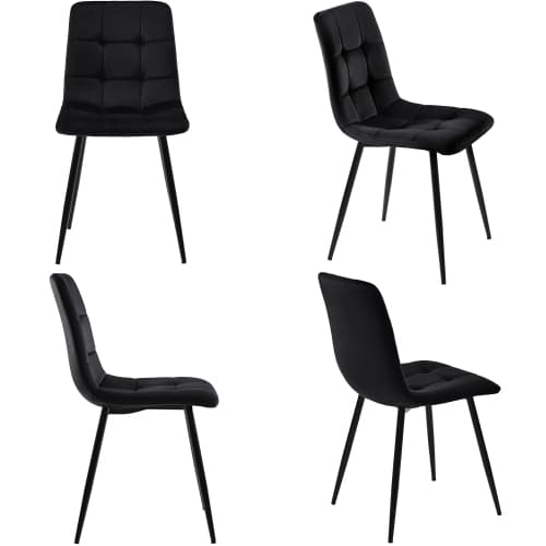 Svarta matrumsstolar, 4-pack – sammetslena, klädda designstolar med metallram & ryggstöd Black