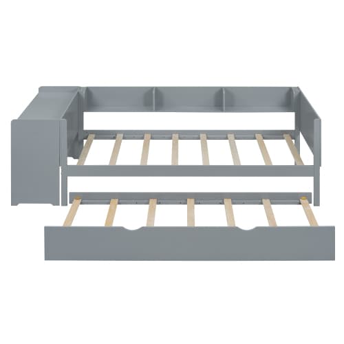 Grå säng 90x200 cm med utdragbar säng & skrivbord | Modern rumslösning Gray