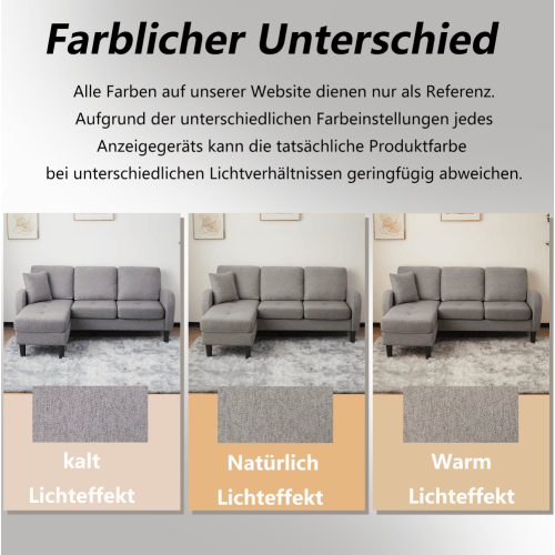 L-formad hörnsoffa med schäslong – modern 3-sitssoffa i bomullslinne som andas Antique Dark Grey
