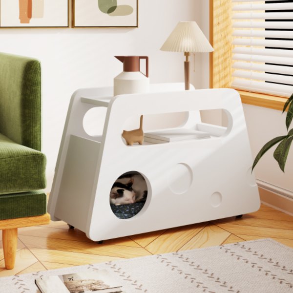 Skänk, modernt vitt sidobord med hjul, säker rundad design – mobil, platsbesparande White
