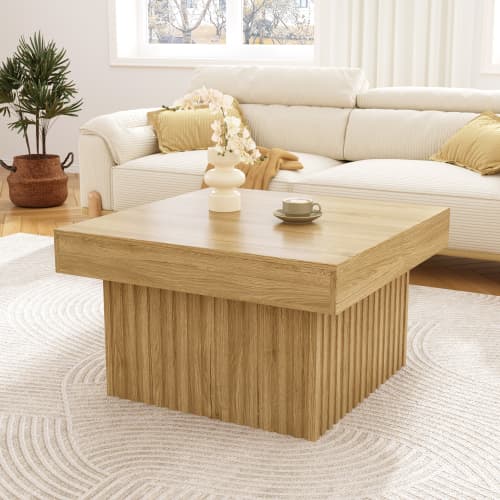 Sofa bord i trælook | Med PB bordplade & MDF base | Moderne design til stue & kontor | Robust & alsidig | 79 x 79 x 46 cm Natural