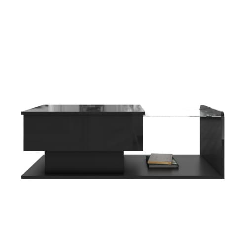 【Sofabord højglans sort】 Med LED-belysning & glasplade, moderne sidebord med opbevaringsplads Black